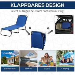 Taitettava aurinkovuode aurinkosuojalla, säädettävä selkänoja, metalli, 187 x 58 x 36 cm, sininen