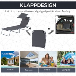 Taitettava aurinkosuoja lepotuoli ulkokäyttöön, 4-asentoinen selkänoja, harmaa