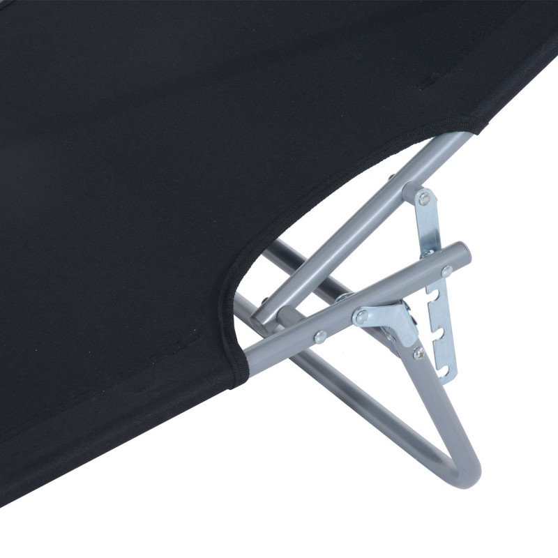 Taittuva aurinkovuode aurinkosuojalla, 4-asentoinen selkänoja, ulkokäyttöön, metalli ja Oxford-kangas, enint. 120 kg, musta