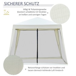 Puutarhapaviljonki 3 x 3 m, kermanvalkoinen, metallirunko ja polyesterikatto, hyttysverkollinen teltta