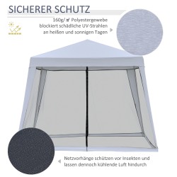 Pihapaviljonki harmaa 3 x 3 m metallirunko ja polyesterikatto hyttysverkoilla