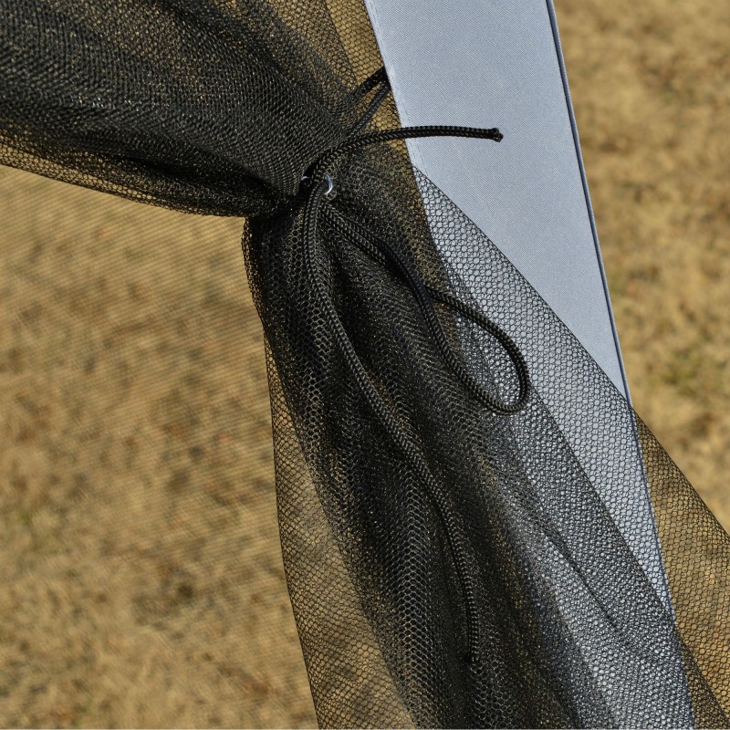 Pihapaviljonki harmaa 3 x 3 m metallirunko ja polyesterikatto hyttysverkoilla