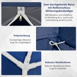 Puutarhateltta 3x3 m sininen, metallirunko ja polyesterikatos, hyttysverkollinen