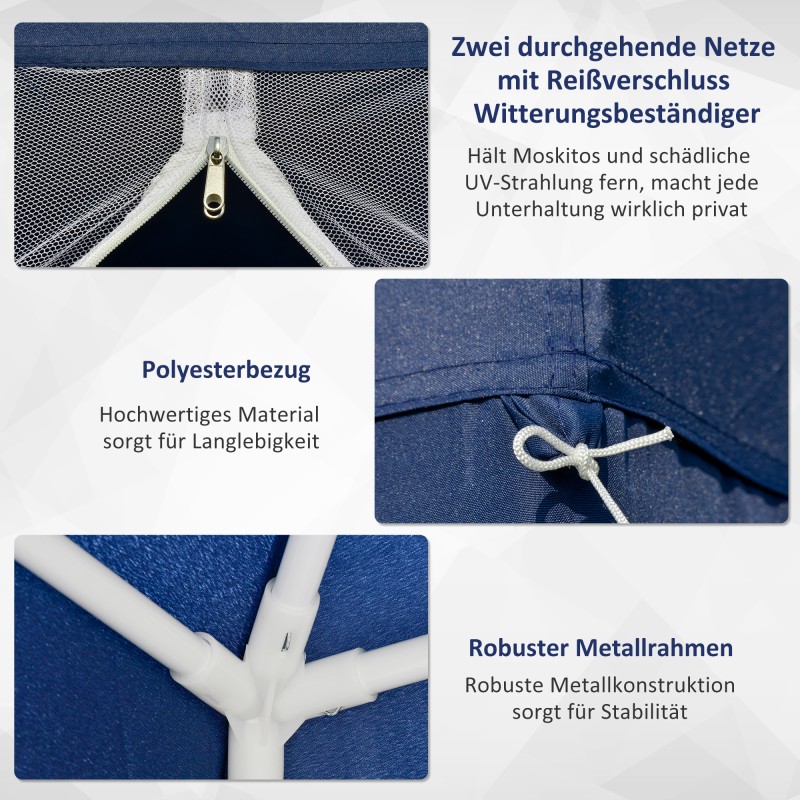 Puutarhateltta 3x3 m sininen, metallirunko ja polyesterikatos, hyttysverkollinen