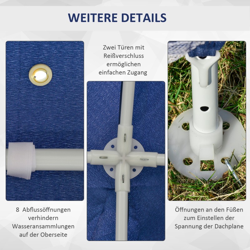 Puutarhateltta 3x3 m sininen, metallirunko ja polyesterikatos, hyttysverkollinen