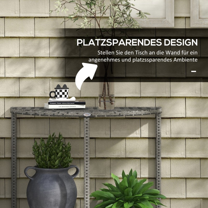 Parvekepöytä puolipyöreä 100x50x74 cm harmaa punosmateriaali ja metalli