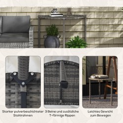 Parvekepöytä puolipyöreä 100x50x74 cm harmaa punosmateriaali ja metalli