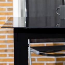 Musta ulkopöytä 6 hengelle 150 x 90 x 74 cm, alumiinirunko ja karkaistu lasikansi