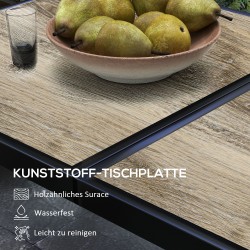 Ulkopöytä 6 hengelle, harmaa puukuosinen PSPC-kansi, metallirunko, 145 x 85 x 72 cm