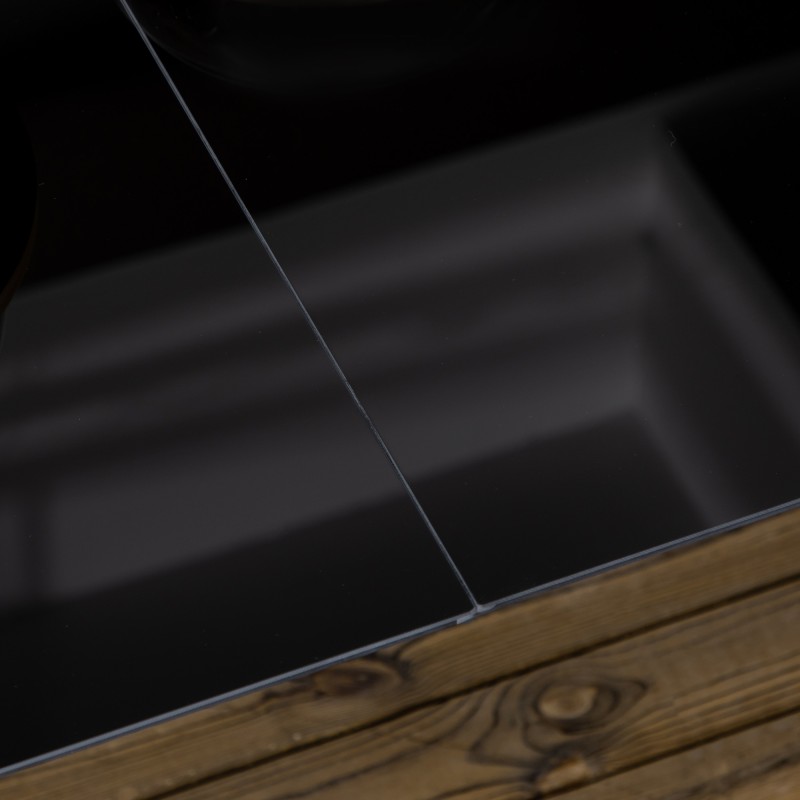 Musta ulkopöytä 6 hengelle 150 x 90 x 74 cm, alumiinirunko ja karkaistu lasikansi