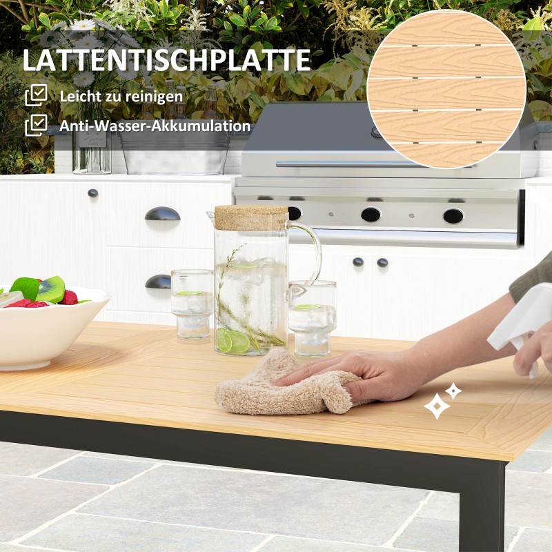 Säänkestävä puutarhapöytä 160 x 80 cm 6 hengelle teak/musta ulkopöytä