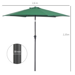 Aurinkovarjo kallistustoiminnolla Ø2,6 m tummanvihreä 180 g/m² polyesteri alumiinirunko