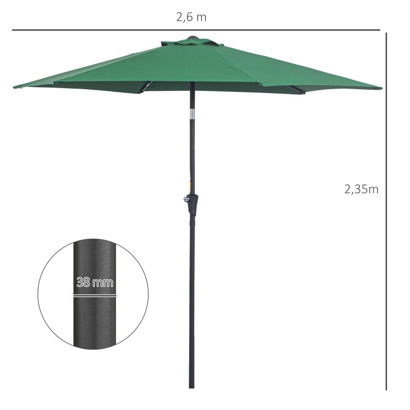 Aurinkovarjo kallistustoiminnolla Ø2,6 m tummanvihreä 180 g/m² polyesteri alumiinirunko