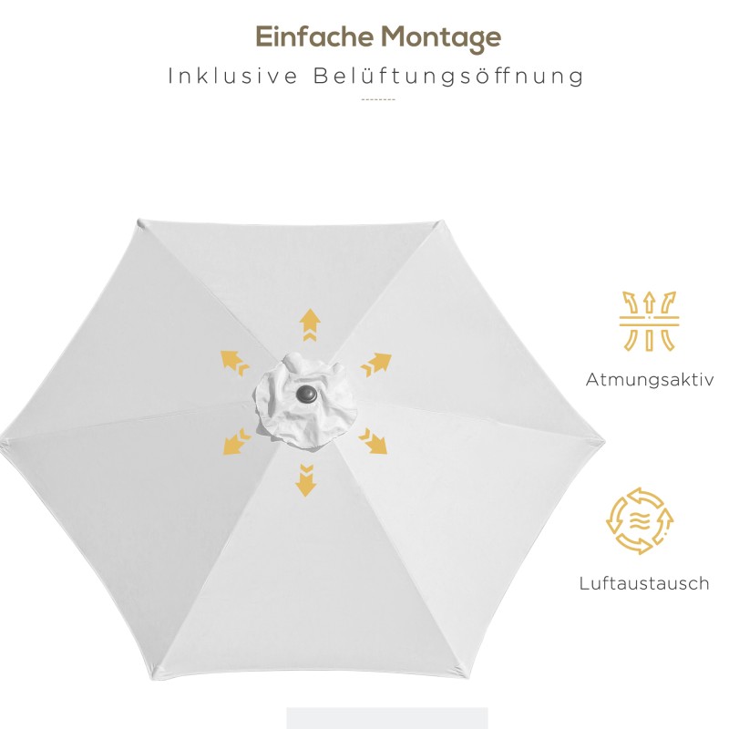 Beige kallistuva aurinkovarjo kampimekanismilla Ø2,6 m, alumiinirunko, 180 g/m² polyesteri