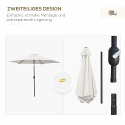 Beige kallistuva aurinkovarjo kampimekanismilla Ø2,6 m, alumiinirunko, 180 g/m² polyesteri