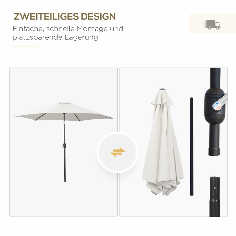 Beige kallistuva aurinkovarjo kampimekanismilla Ø2,6 m, alumiinirunko, 180 g/m² polyesteri