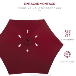 Puutarhavarjo punainen Ø2,6 m kallistettava veivillä alumiinirungolla 180 g/m² polyesteri