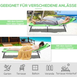 Taitettava aurinkotuoli kasvoreiällä ja tyynyillä, vettähylkivä metellirunko, vihreä