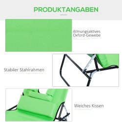 Taitettava aurinkotuoli kasvoreiällä ja tyynyillä, vettähylkivä metellirunko, vihreä