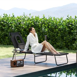 Taitettava aurinkotuoli kasvoreiällä ja tyynyillä, vettähylkivä Oxford-kangas, teräsrunko, musta