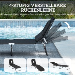 Taitettava aurinkotuoli kasvoreiällä ja tyynyillä, vettähylkivä Oxford-kangas, teräsrunko, musta