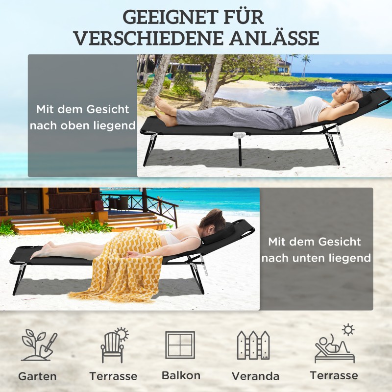 Taitettava aurinkotuoli kasvoreiällä ja tyynyillä, vettähylkivä Oxford-kangas, teräsrunko, musta