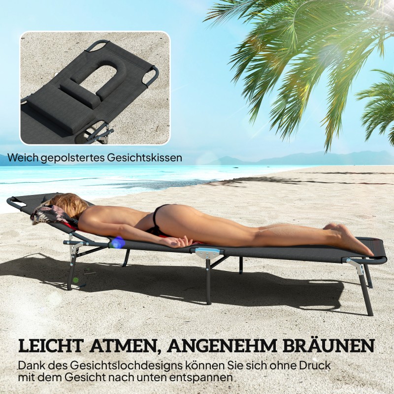 Taitettava aurinkotuoli kasvoreiällä ja tyynyillä, vettähylkivä Oxford-kangas, teräsrunko, musta