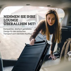 Taitettava aurinkotuoli kasvoreiällä ja tyynyillä, vettähylkivä Oxford-kangas, teräsrunko, musta