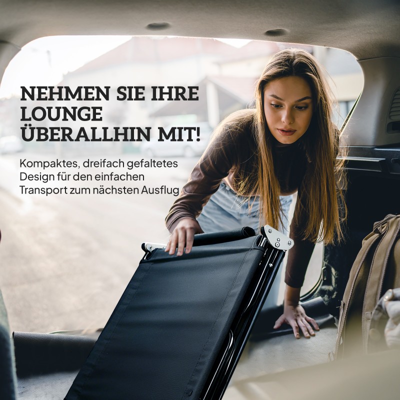 Taitettava aurinkotuoli kasvoreiällä ja tyynyillä, vettähylkivä Oxford-kangas, teräsrunko, musta