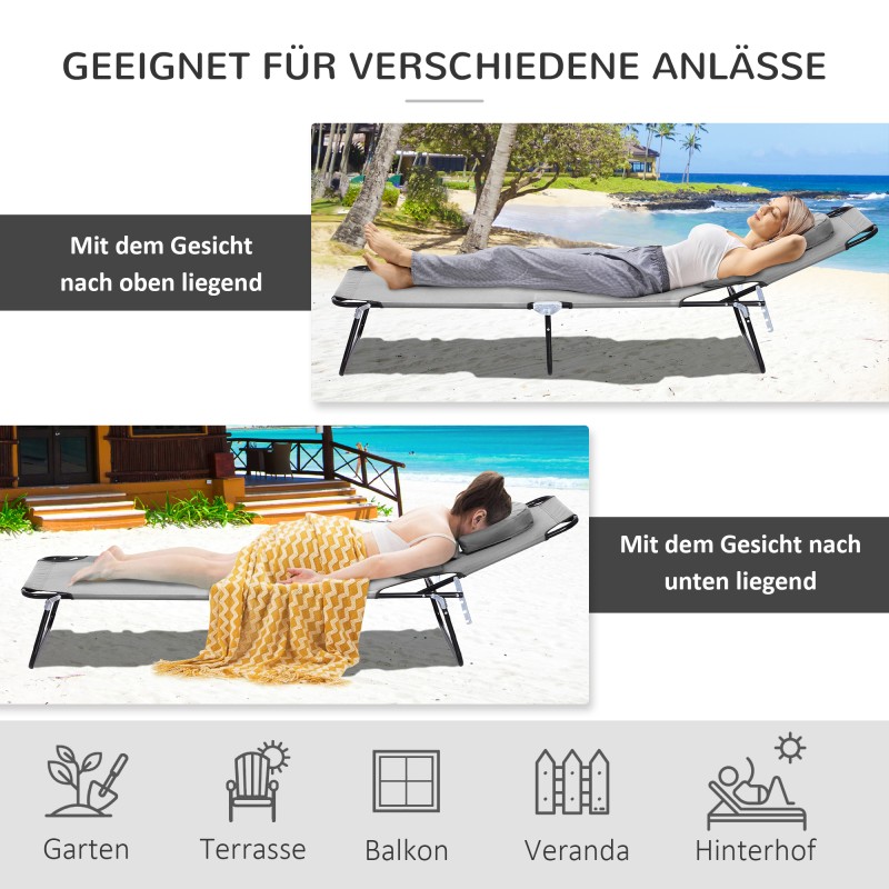 Taitettava aurinkotuoli kasvoaukolla ja tyynyillä, vettähylkivä polyesteri, teräsrunko, tummanharmaa