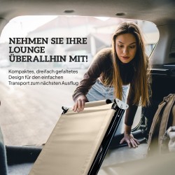 Kokoontaitettava aurinkotuoli kasvoaukolla ja tyynyillä, metallirunko, vettä hylkivä Oxford-kangas, beige