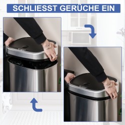 Automaattinen roska-astia 48 l liiketunnistimella, ruostumaton teräs, hopea