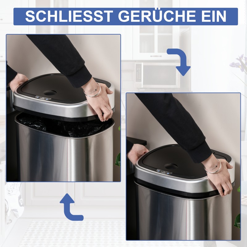 Automaattinen roska-astia 48 l liiketunnistimella, ruostumaton teräs, hopea