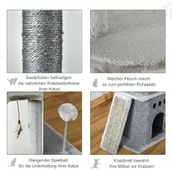 Kattoon asti ulottuva säädettävä raapimapuu 225–255 cm, 6 tasoa ja 3 pesää, vaaleanharmaa