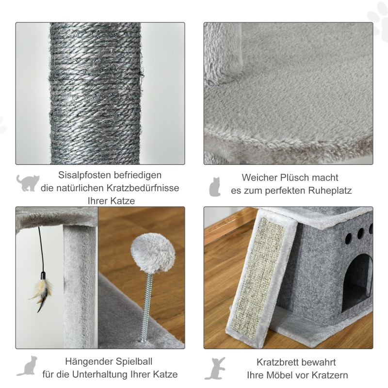 Kattoon asti ulottuva säädettävä raapimapuu 225–255 cm, 6 tasoa ja 3 pesää, vaaleanharmaa