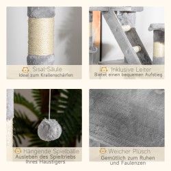 Kattoon asti ulottuva kissan kiipeily- ja raapimapuu 240–260 cm, vaaleanharmaa