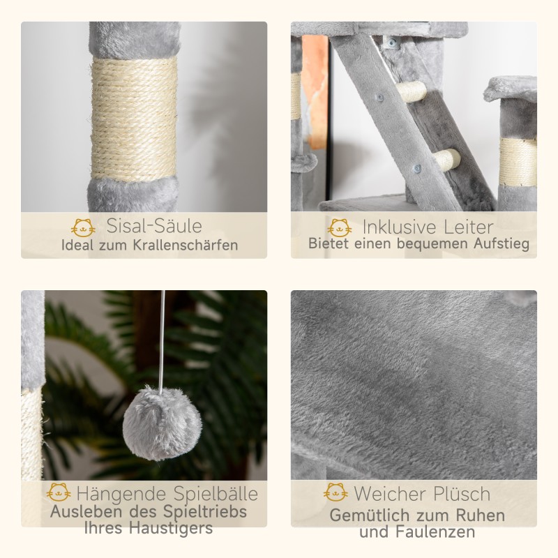 Kattoon asti ulottuva kissan kiipeily- ja raapimapuu 240–260 cm, vaaleanharmaa