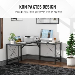 L-muotoinen kulmatyöpöytä 150 x 150 x 76 cm, MDF ja metalli, musta / puu