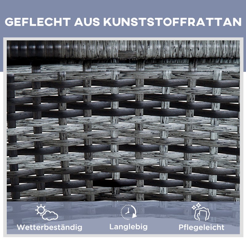 Puutarhan aurinkotuolisetti 3-osainen, 2 säädettävää polyrottinkilepotuolia tyynyillä ja sivupöytä, harmaa