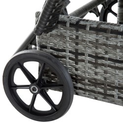 Puutarhan aurinkotuolisetti 3-osainen, 2 säädettävää polyrottinkilepotuolia tyynyillä ja sivupöytä, harmaa