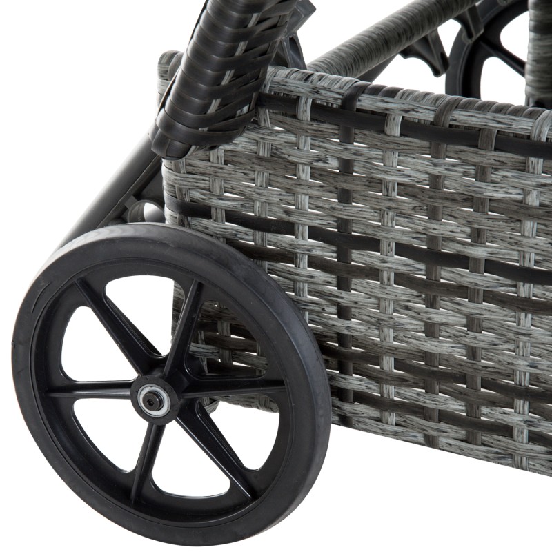 Puutarhan aurinkotuolisetti 3-osainen, 2 säädettävää polyrottinkilepotuolia tyynyillä ja sivupöytä, harmaa