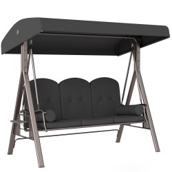 Puutarhakeinu 3 hengen katoksella ja sivutasoilla tummanharmaa maksimikuormitus 360 kg