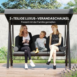 Puutarhakeinu 3-hengen katoksella ja sivutasoilla, tummanharmaa, maksimikuormitus 360 kg