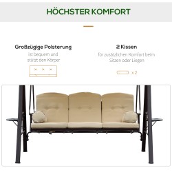 3 hengen puutarhakeinu aurinkokatoksella, beige/ruskea, 121 x 208 x 172 cm