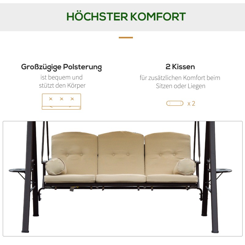 3 hengen puutarhakeinu aurinkokatoksella, beige/ruskea, 121 x 208 x 172 cm