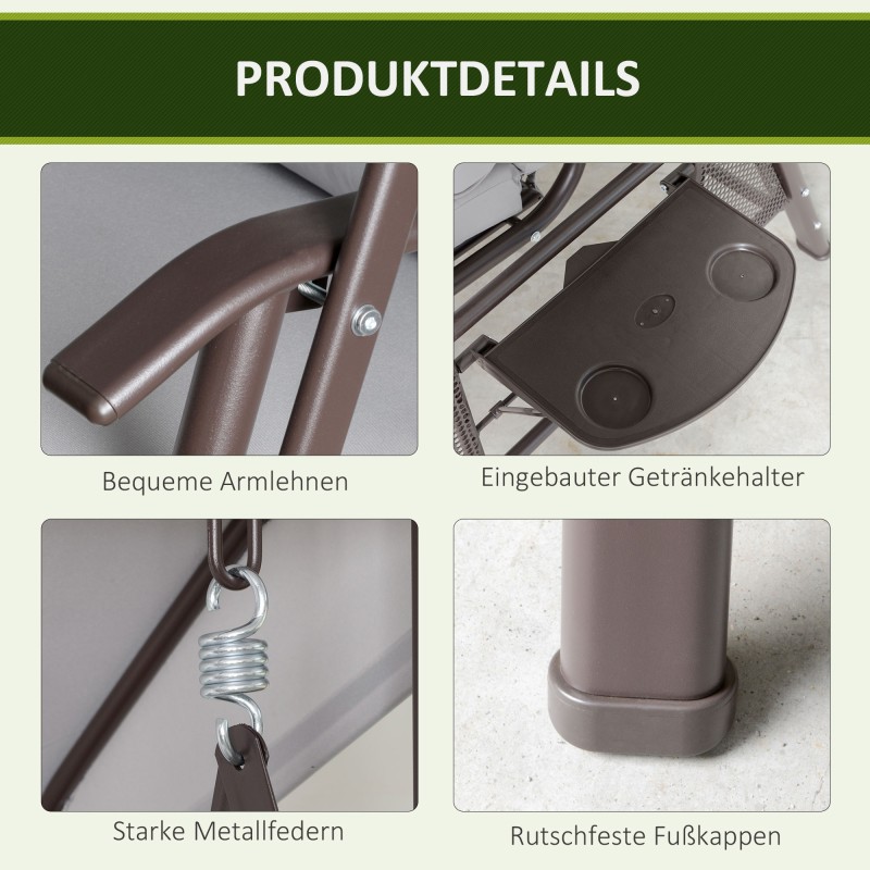 Puutarhakeinu 2 hengen metallirunko aurinkokatos ja tyynyt ruskea/harmaa 162 x 118 x 173 cm