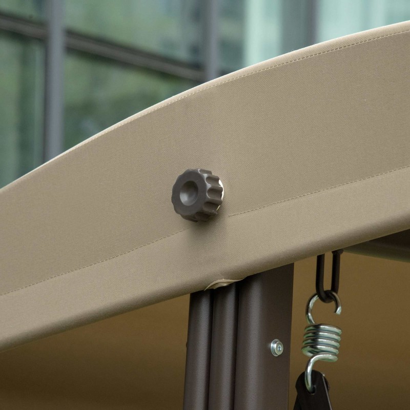 3 hengen pihakeinu aurinkokatoksella ja tyynyillä, metalli/polyesteri, khaki, 116 x 206 x 183 cm