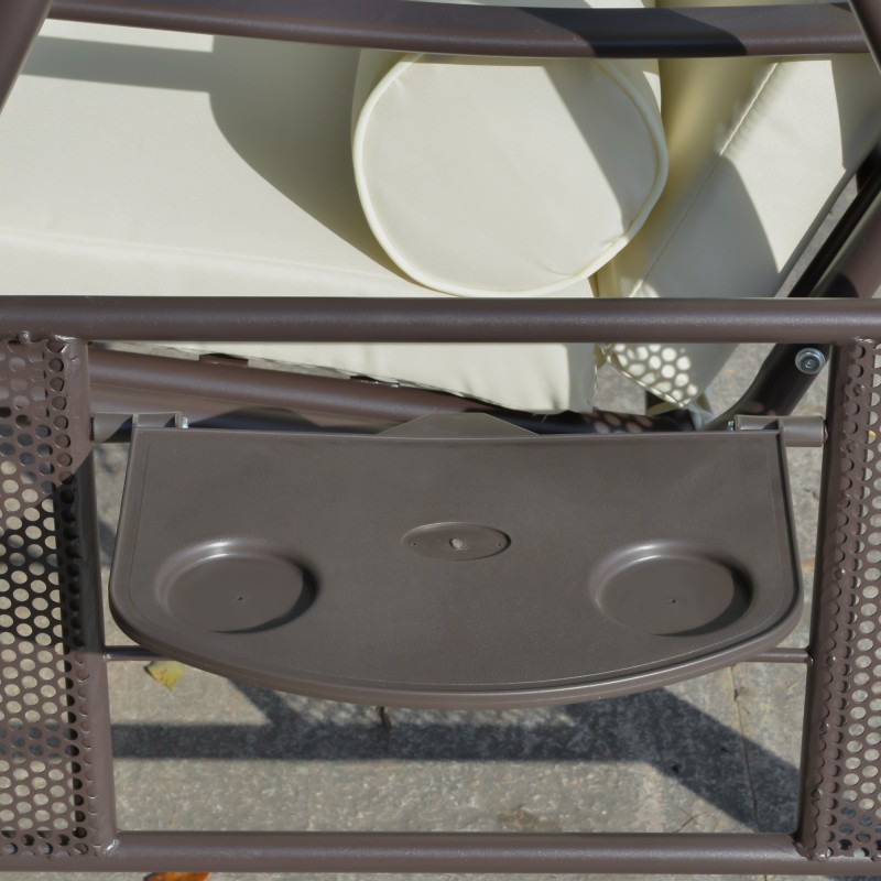 2-istuttava puutarhakeinu katoksella, sivutasoilla ja pehmusteilla, mustavalkoinen