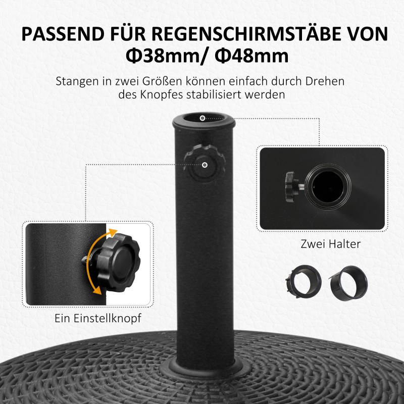 Aurinkovarjon jalka 25 kg pyöreä rattan-tyyli pyörillä Ø38/48 mm musta