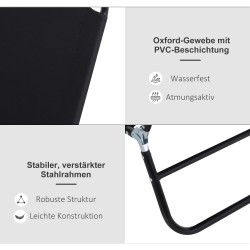 Aurinkotuoli / lepotuoli, 5-asentoinen selkänoja, nopeasti kuivuva kangas, metallirunko, 190 x 56 x 28 cm, musta